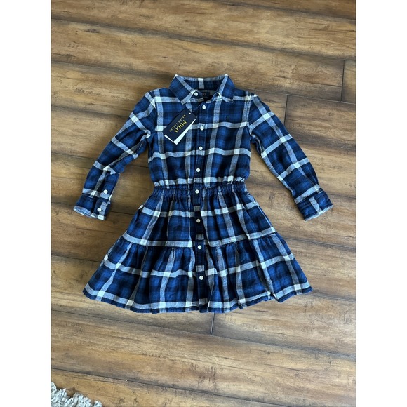 Polo Ralph Lauren Big Girls Plaid Tiered Cotton Flannel Shirtdress Blue Size 16 - Picture 3 of 7